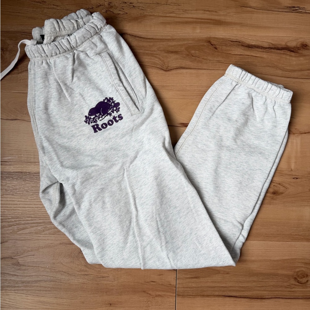 Roots Oatmeal Joggers with Purple Logo